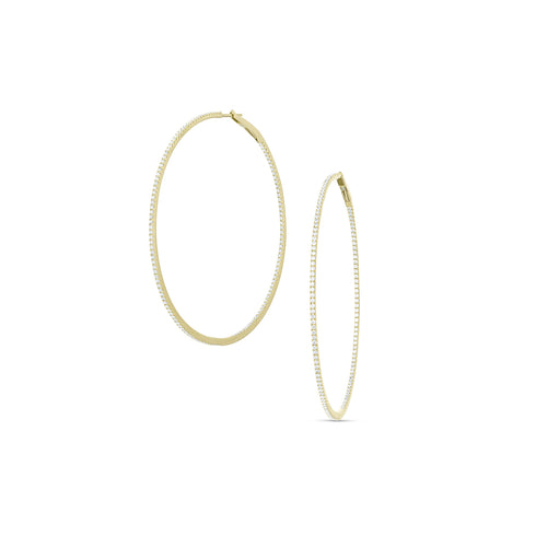 large diamond razor hoop earring 2.25 inch in yellow gold <span class='visuallyhidden'>Call, text 323-404-2959 for shopping help.</span>