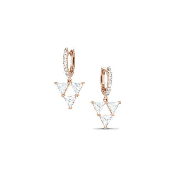 rose gold rose cut diamond trillion trio<br>earring with diamond huggie hoop <span class='visuallyhidden'>Call or text 323-404-2959 if you need shopping assistance.</span>