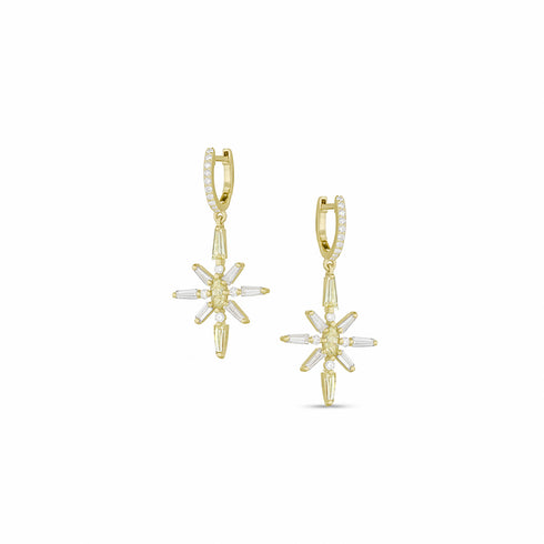 one of a kind yellow diamond, white diamond<br>baguette starburst diamond drop earrings<br>by Dominique Cohen <span class='visuallyhidden'>Text, call 323-404-2959 for shopping assistance.</span><span class='visuallyhidden'>Text, phone 323-404-2959 for shopping assistance.</span>