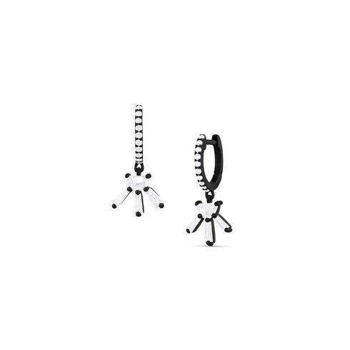 Dominique Cohen half moon with starburst diamond earrings on diamond faced huggie hoops, in 18k black gold <span class='visuallyhidden'>Text, phone 323-404-2959 for shopping help.</span>