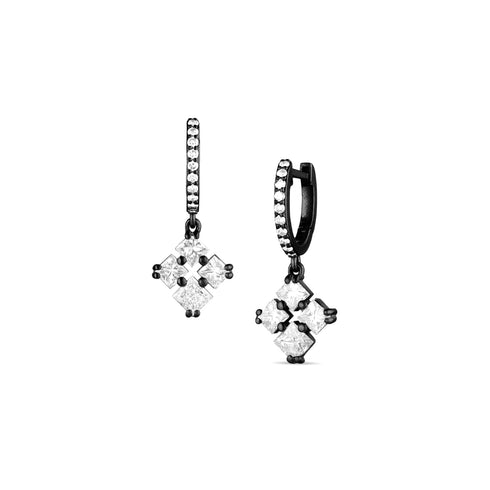 diamonds quatro drop earring with diamond huggie hoop in black gold <span class='visuallyhidden'>Call, text 323-404-2959 for shopping help.</span>
