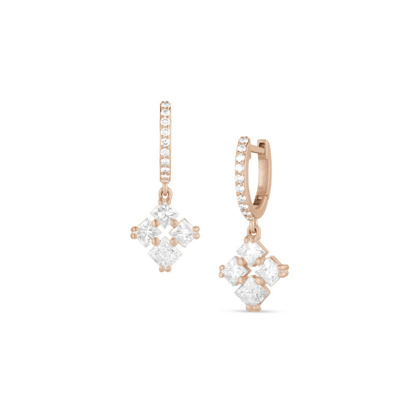 diamonds quatro drop earring with diamond huggie hoop <span class='visuallyhidden'>Call, text 323-404-2959 for shopping help.</span>
