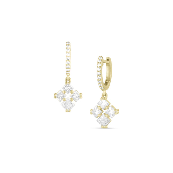 diamonds quatro drop earring with diamond huggie hoop <span class='visuallyhidden'>Call, text 323-404-2959 for shopping help.</span>