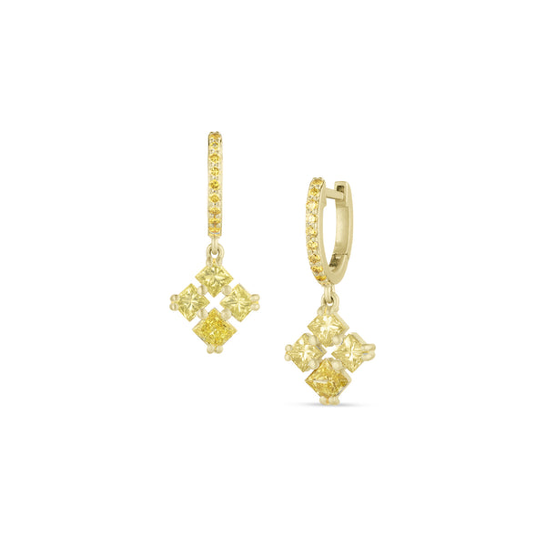 fancy lemon yellow diamonds quatro drop earring with yellow diamond huggie hoop, in 18k yellow gold <span class='visuallyhidden'>Call, text 323-404-2959 for shopping help.</span>