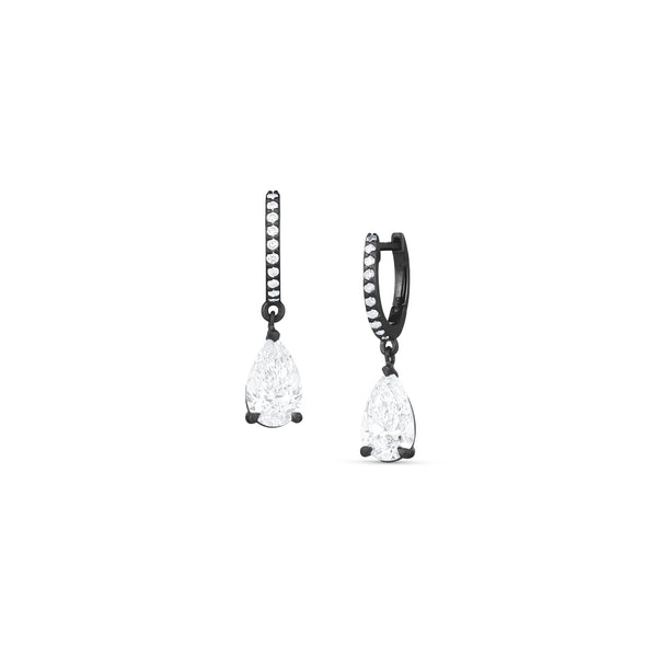 Dominique Cohen pear cut diamond drop earring on diamond huggie hoop <span class='visuallyhidden'>Call, text 323-404-2959 for shopping help.</span>