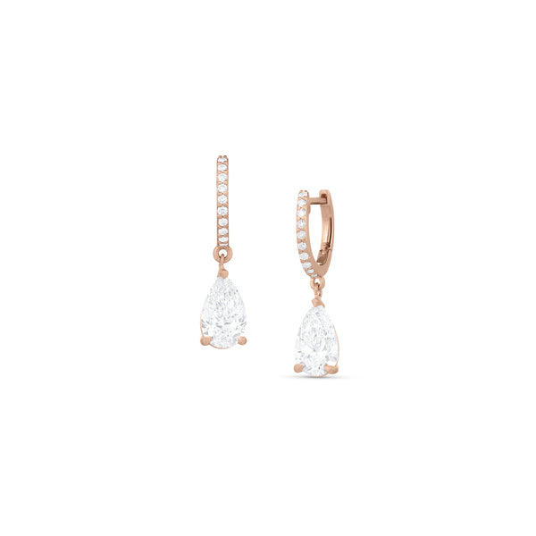 Dominique Cohen pear cut diamond drop earring on diamond huggie hoop <span class='visuallyhidden'>Call, text 323-404-2959 for shopping help.</span>