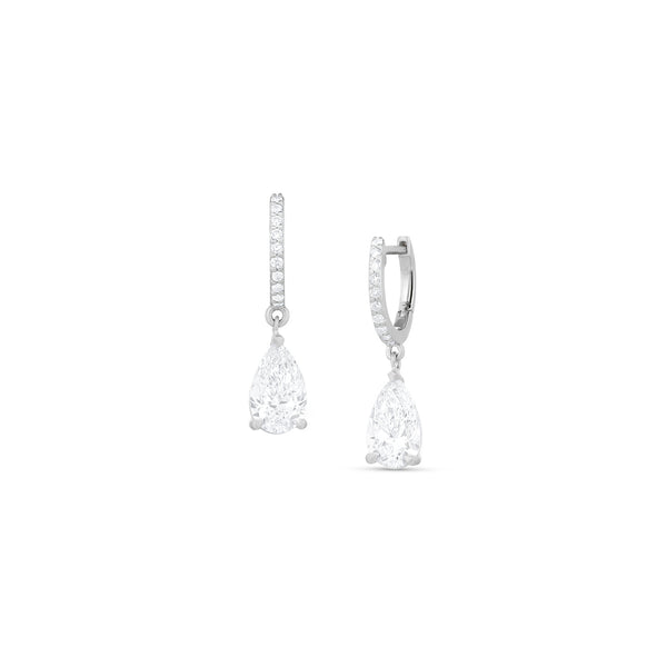 Dominique Cohen 2.12ct (pair) pear cut diamond drop earring on diamond huggie hoop <span class='visuallyhidden'>Call, text 323-404-2959 for shopping help.</span>