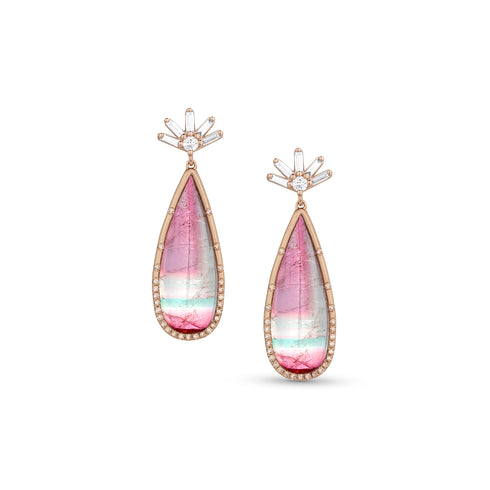 one of a kind banded tourmaline, champagne diamond, white diamond teardrop earrings<span class='visuallyhidden'>; shopping help at 323-404-2959.</span>