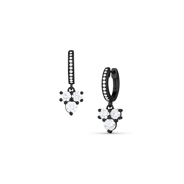 diamond cluster drop earring on diamond-faced huggie hoop, in 18k black gold <span class='visuallyhidden'>Call, text 323-404-2959 for shop help.</span>