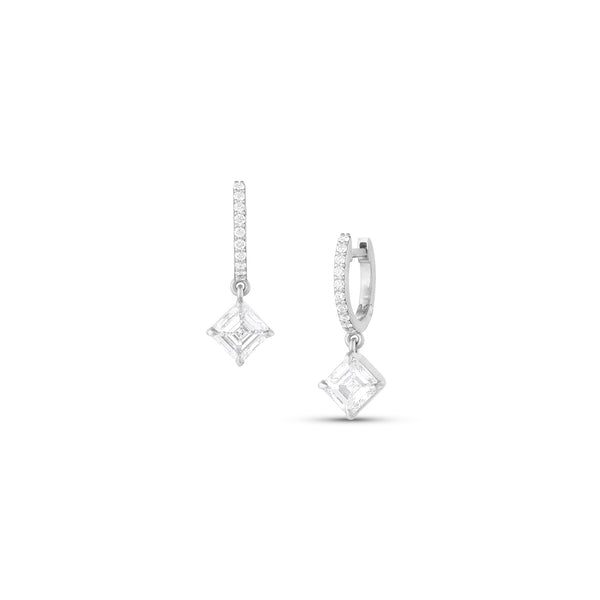 Dominique Cohen asscher cut diamond drop earrings in 18k white gold<span class='visuallyhidden'>; shop help at 760-978-9297.</span>
