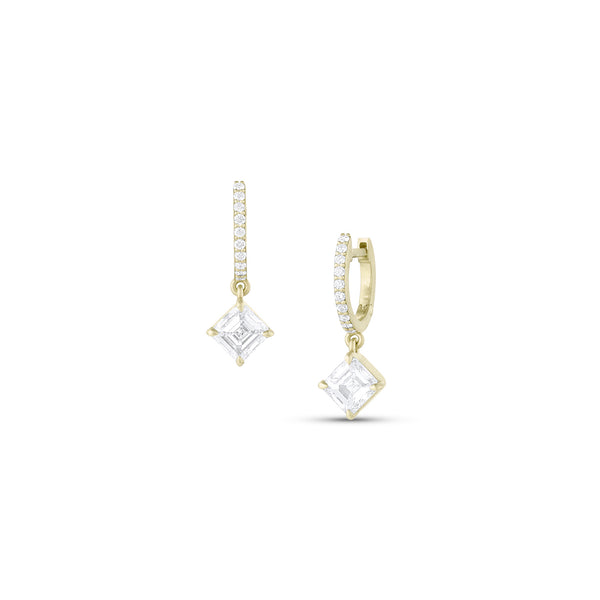 Dominique Cohen asscher cut diamond drop earrings in 18k yellow gold<span class='visuallyhidden'>; shop help at 760-978-9297.</span>