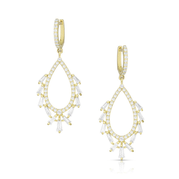 diamond feathers 18k gold teardrop earrings on diamond-faced huggie hoops <span class='visuallyhidden'>Call, text 323-404-2959 for shop help.</span>