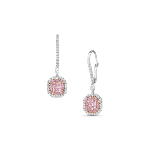 light fancy pink diamond, white diamond hinged drop earring, <br>in 18k white and rose golds, <br>2.75ct
