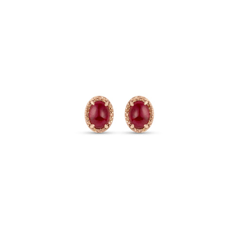 oval ruby and champagne diamond 18k rose gold stud earring<span class='visuallyhidden'>; shop help at 760-978-9297.</span>