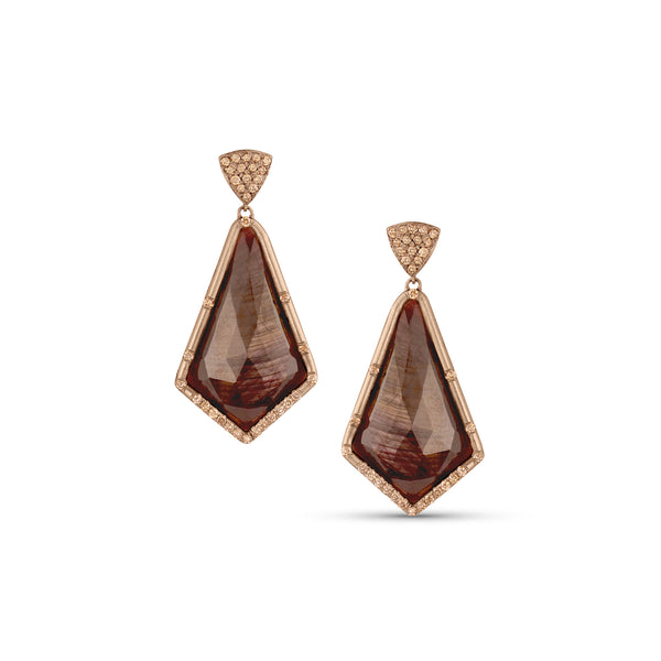 Dominique Cohen chocolate sapphire and champagne diamond 18k rose gold earring<span class='visuallyhidden'>; shop help at 760-978-9297.</span>