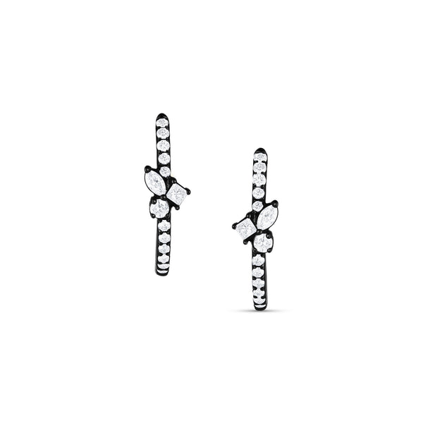 Dominique Cohen diamond small hoop mixy earrings with mixed shapes diamond cluster in 14K black gold<span class='visuallyhidden'>; shop help at 760-978-9297.</span>