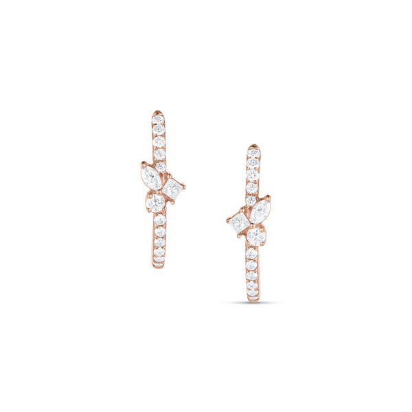 Dominique Cohen diamond small hoop mixy earrings with mixed shapes diamond cluster, in 14K rose gold<span class='visuallyhidden'>; shop help at 760-978-9297.</span>