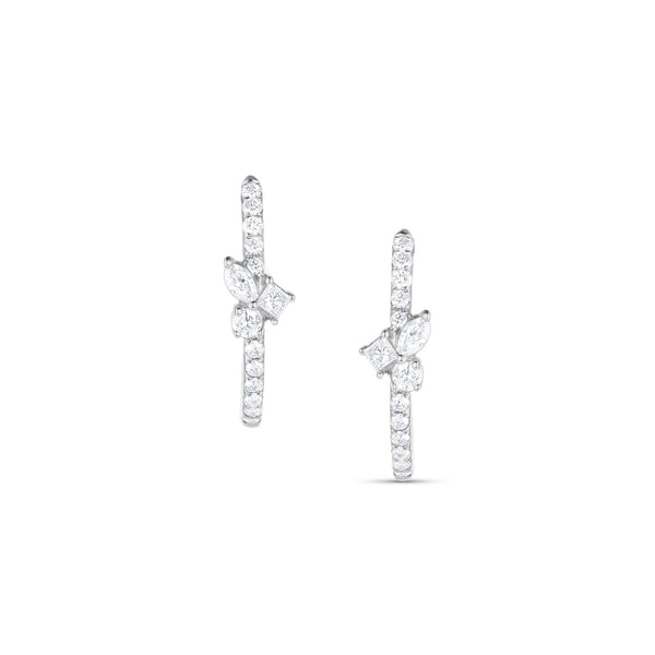 Dominique Cohen diamond small hoop mixy earrings with mixed shapes diamond cluster, in 14K rose gold<span class='visuallyhidden'>; shop help at 760-978-9297.</span>