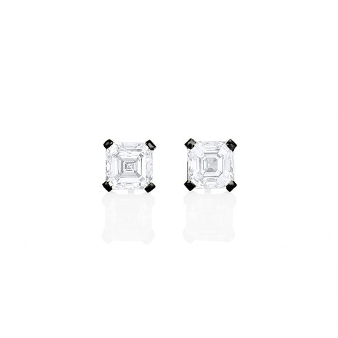 Dominique Cohen two carat (pair) asscher-cut diamond stud earrings in 18K black gold<span class='visuallyhidden'>; shop help at 760-978-9297.</span>