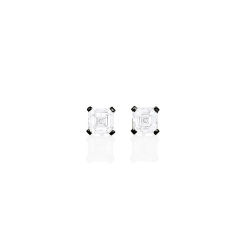 Dominique Cohen two carat (pair) asscher-cut diamond stud earrings in 18K black gold<span class='visuallyhidden'>; shop help at 760-978-9297.</span>