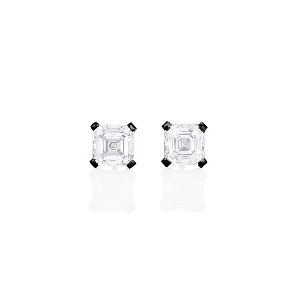 Dominique Cohen two carat (pair) asscher-cut diamond stud earrings in 18K black gold<span class='visuallyhidden'>; shop help at 760-978-9297.</span>
