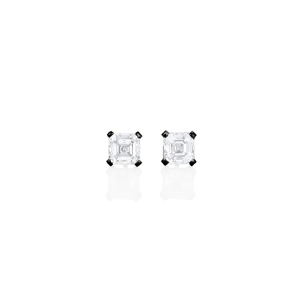 Dominique Cohen two carat (pair) asscher-cut diamond stud earrings in 18K black gold<span class='visuallyhidden'>; shop help at 760-978-9297.</span>
