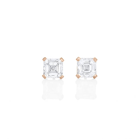 Dominique Cohen two carat (pair) asscher-cut diamond stud earrings in 18K rose gold<span class='visuallyhidden'>; shop help at 760-978-9297.</span>