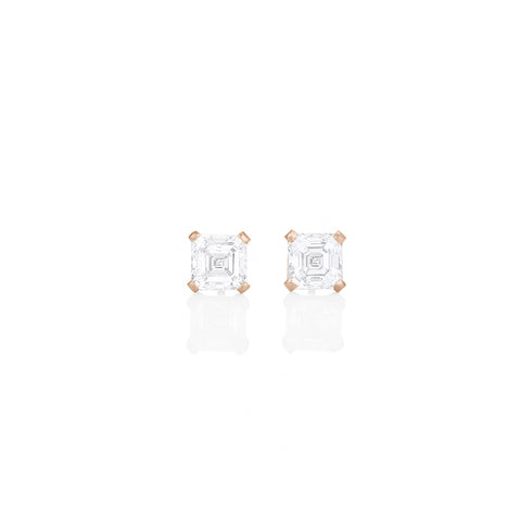 Dominique Cohen two carat (pair) asscher-cut diamond stud earrings in 18K rose gold<span class='visuallyhidden'>; shop help at 760-978-9297.</span>