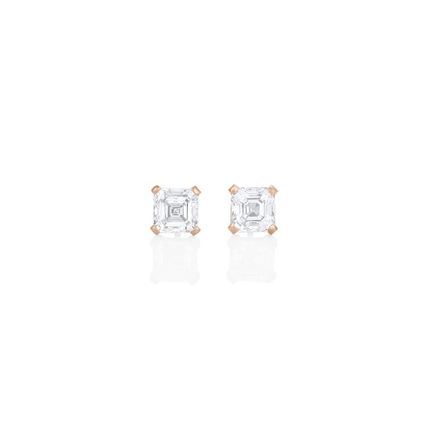 Dominique Cohen two carat (pair) asscher-cut diamond stud earrings in 18K rose gold<span class='visuallyhidden'>; shop help at 760-978-9297.</span>