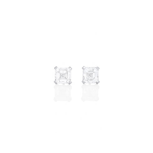 Dominique Cohen two carat (pair) asscher-cut diamond stud earrings in 18K white gold<span class='visuallyhidden'>; shop help at 760-978-9297.</span>
