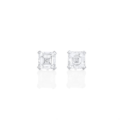 Dominique Cohen two carat (pair) asscher-cut diamond stud earrings in 18K white gold<span class='visuallyhidden'>; shop help at 760-978-9297.</span>