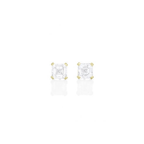Dominique Cohen two carat (pair) asscher-cut diamond stud earrings in 18K yellow gold<span class='visuallyhidden'>; shop help at 760-978-9297.</span>