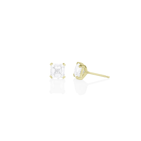 head-on + side views of our asscher-cut diamond stud earrings<span class='visuallyhidden'>; shop help at 760-978-9297.</span>