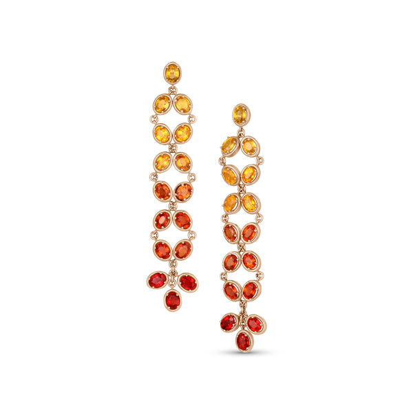 Dominique Cohen ombré orange sapphire ovals duster fringe earring on post earwire, in 18k rose gold<span class='visuallyhidden'>; shop help at 760-978-9297.</span>