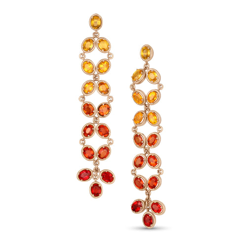 Dominique Cohen ombré orange sapphire ovals duster fringe earring on post earwire, in 18k rose gold<span class='visuallyhidden'>; shop help at 760-978-9297.</span>