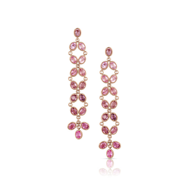 Dominique Cohen ombré pink sapphire ovals duster fringe earring on post earwire, in 18k rose gold<span class='visuallyhidden'>; shop help at 760-978-9297.</span>