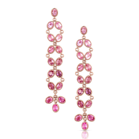 Dominique Cohen ombré pink sapphire ovals duster fringe earring on post earwire, in 18k rose gold<span class='visuallyhidden'>; shop help at 760-978-9297.</span>