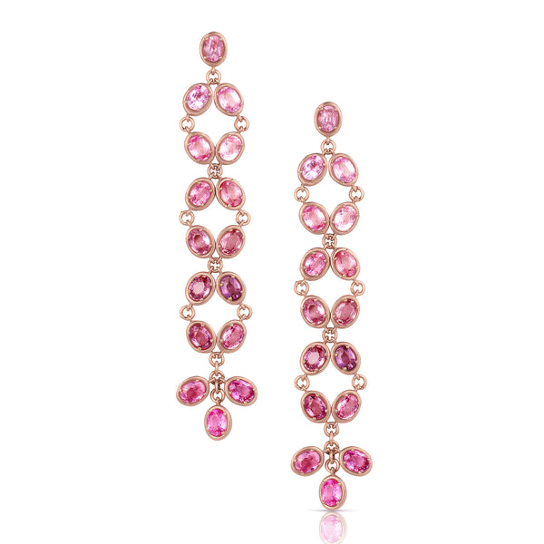Dominique Cohen ombré pink sapphire ovals duster fringe earring on post earwire, in 18k rose gold<span class='visuallyhidden'>; shop help at 760-978-9297.</span>