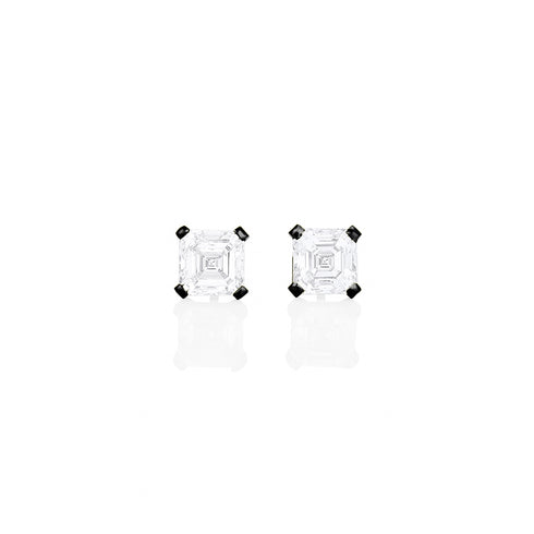 Dominique Cohen three carat (pair) of asscher diamond stud earrings, in 18k black gold<span class='visuallyhidden'>; shop help at 760-978-9297.</span>
