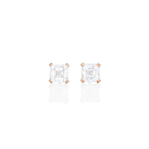 Dominique Cohen three carat (pair) of asscher diamond stud earrings, in 18k rose gold<span class='visuallyhidden'>; shop help at 760-978-9297.</span>