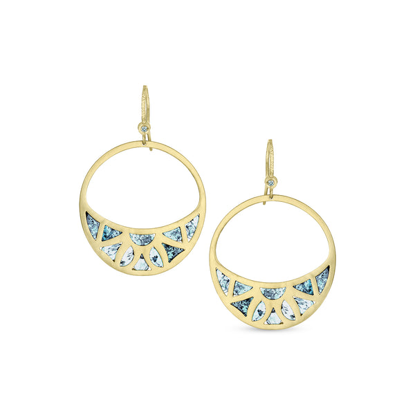 Dominique Cohen blue diamond slice stained-glass-design face-front earring, in 18k yellow gold with earwire diamond<span class='visuallyhidden'>; shop help at 760-978-9297.</span>
