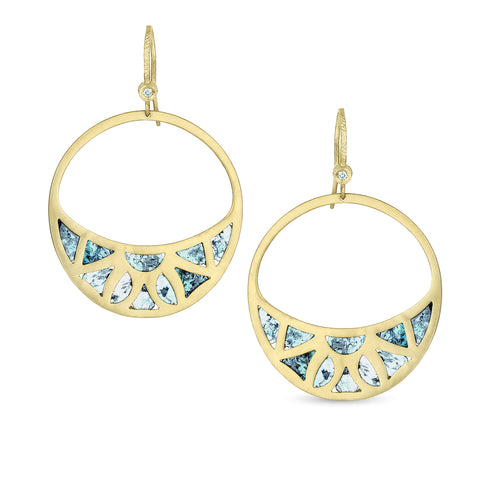 Dominique Cohen blue diamond slice stained-glass-design face-front earring, in 18k yellow gold with earwire diamond<span class='visuallyhidden'>; shop help at 760-978-9297.</span>