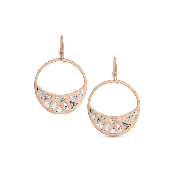 Dominique Cohen grey diamond slice stained-glass-design face-front earring, in 18k rose gold with earwire champagne diamond<span class='visuallyhidden'>; shop help at 760-978-9297.</span>