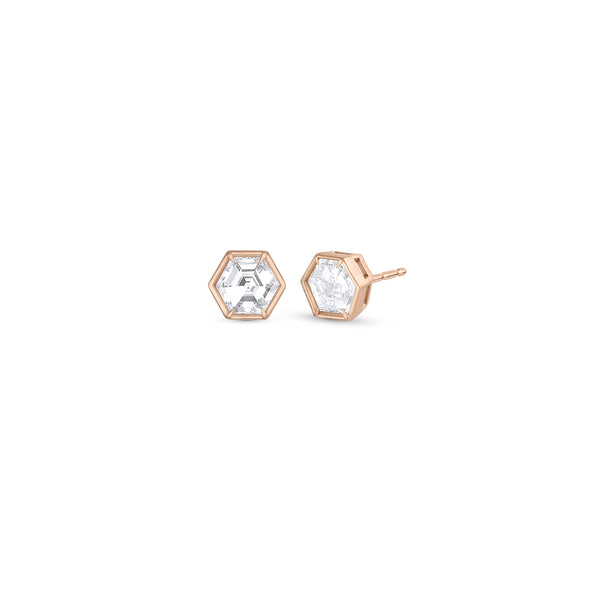 Dominique Cohen diamond hexagon stud earrings, in rose gold<span class='visuallyhidden'>; shop help at 760-978-9297.</span>
