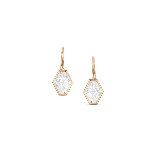 Dominique Cohen elongated hexagon retro-style 4ct diamond drop earrings in 18k rose gold<span class='visuallyhidden'>; shop help at 760-978-9297.</span>