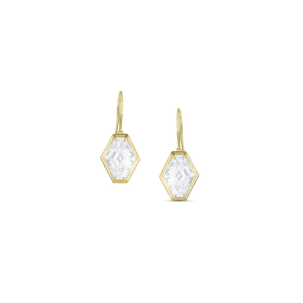 Dominique Cohen elongated hexagon retro-style 4ct diamond drop earrings in 18k yellow gold<span class='visuallyhidden'>; shop help at 760-978-9297.</span>