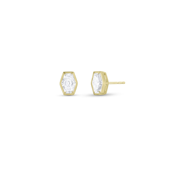Dominique Cohen elongated hex diamond post earrings, in 18k yellow gold<span class='visuallyhidden'>; shop help at 760-978-9297.</span>