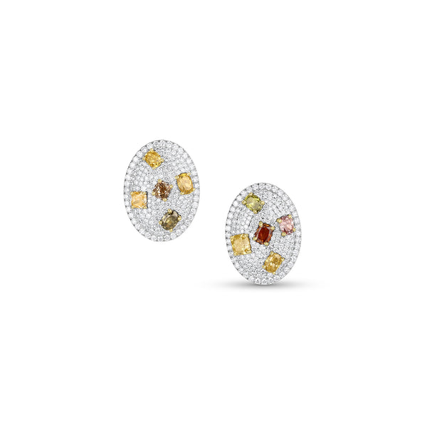 Dominique Cohen diamond ombre and pave oval post earrings in 18k white and yellow golds<span class='visuallyhidden'>; shop help at 760-978-9297.</span>
