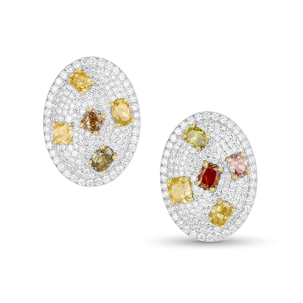 Dominique Cohen diamond ombre and pave oval post earrings in 18k white and yellow golds<span class='visuallyhidden'>; shop help at 760-978-9297.</span>