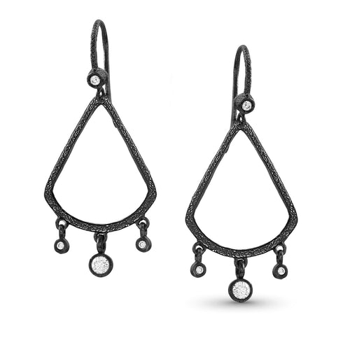 open teardrop, diamond fringe sister earrings <span class='visuallyhidden'>Call or text 323-404-2959 for shopping assistance</span>